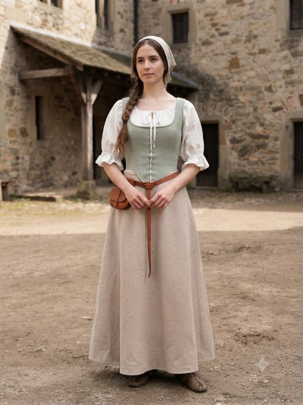 Handmade Vintage White Cotton Peasant Medieval Puff Sleeve Renaissance Dress